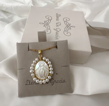Load image into Gallery viewer, Virgin Mary Necklace – Mother-of-Pearl 14K Gold-Plated with Pearls