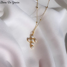Load image into Gallery viewer, Pearl Cross Necklace 14k Gold