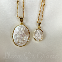 Load image into Gallery viewer, Virgin Mary Mother of Pearl Medal Necklace 14k Gold