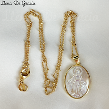 Load image into Gallery viewer, Virgin Mary Mother of Pearl Medal Necklace 14k Gold