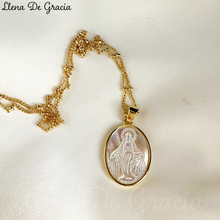 Load image into Gallery viewer, Virgin Mary Mother of Pearl Medal Necklace 14k Gold