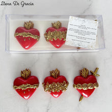 Load image into Gallery viewer, Set of 3 Sacred Hearts – Jesus, Mary &amp; Joseph | 8 cm Resin Wall Décor
