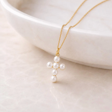 Load image into Gallery viewer, Mini Pearl Cross, 18k Gold | Llena de Gracia
