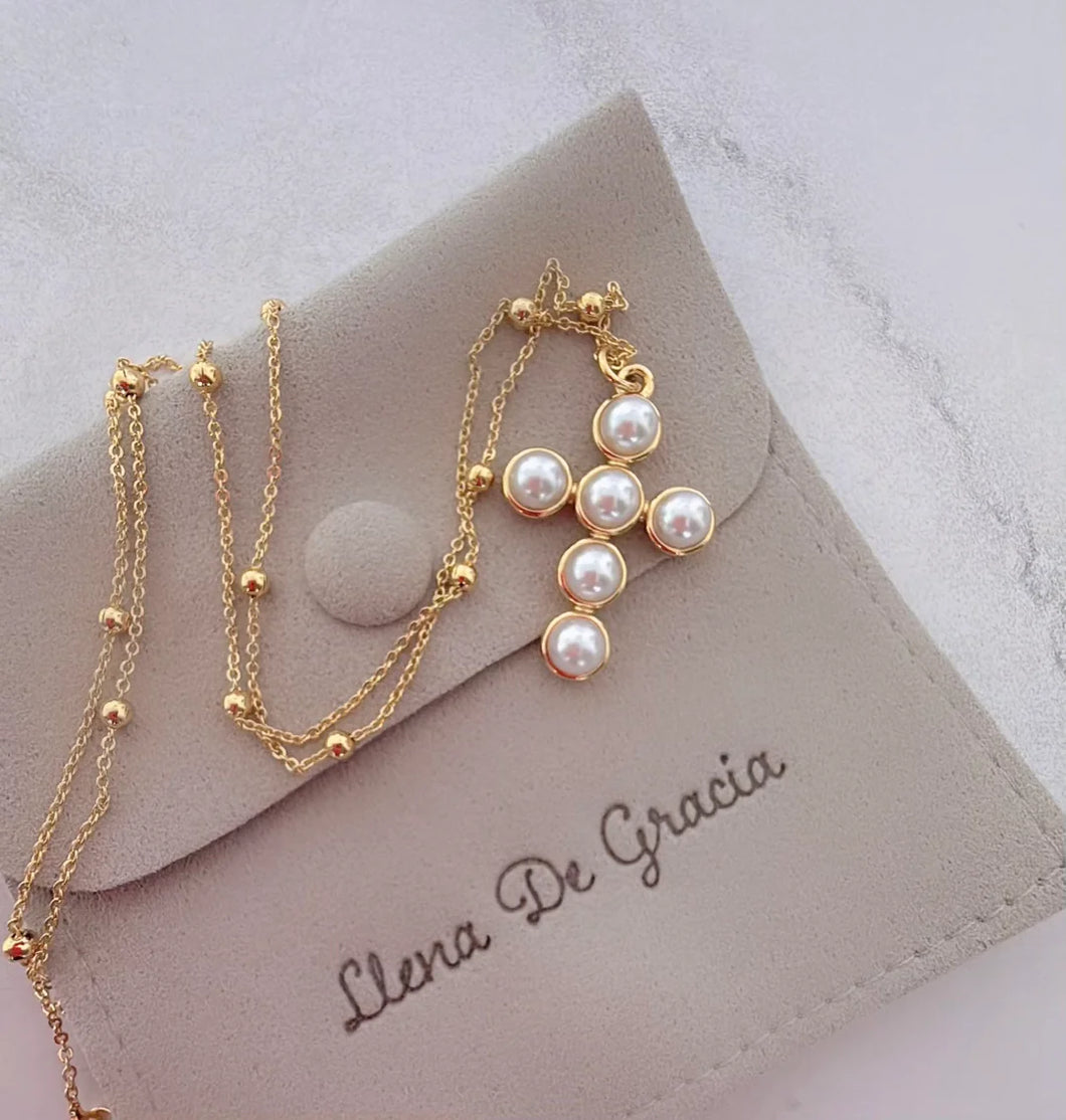 Pearl Cross Necklace 14k Gold