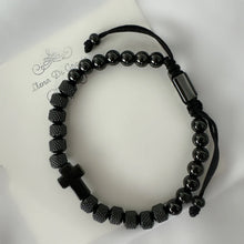 Load image into Gallery viewer, Men’s Bracelet with Black Onyx Stones and Cross Pendant
