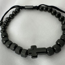 Load image into Gallery viewer, Men’s Bracelet with Black Onyx Stones and Cross Pendant
