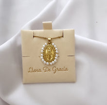 Load image into Gallery viewer, Virgin Mary Necklace 14k Gold-Plated &amp; Freshwater Pearls
