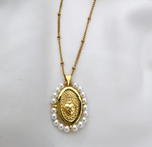 Load image into Gallery viewer, Sacred Heart Necklace with Freshwater Pearls &amp; 14k Gold-Plated
