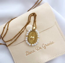 Load image into Gallery viewer, Sacred Heart Necklace with Freshwater Pearls &amp; 14k Gold-Plated
