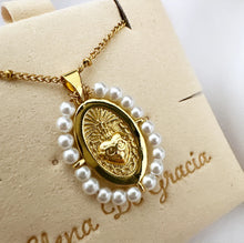 Load image into Gallery viewer, Sacred Heart Necklace with Freshwater Pearls &amp; 14k Gold-Plated
