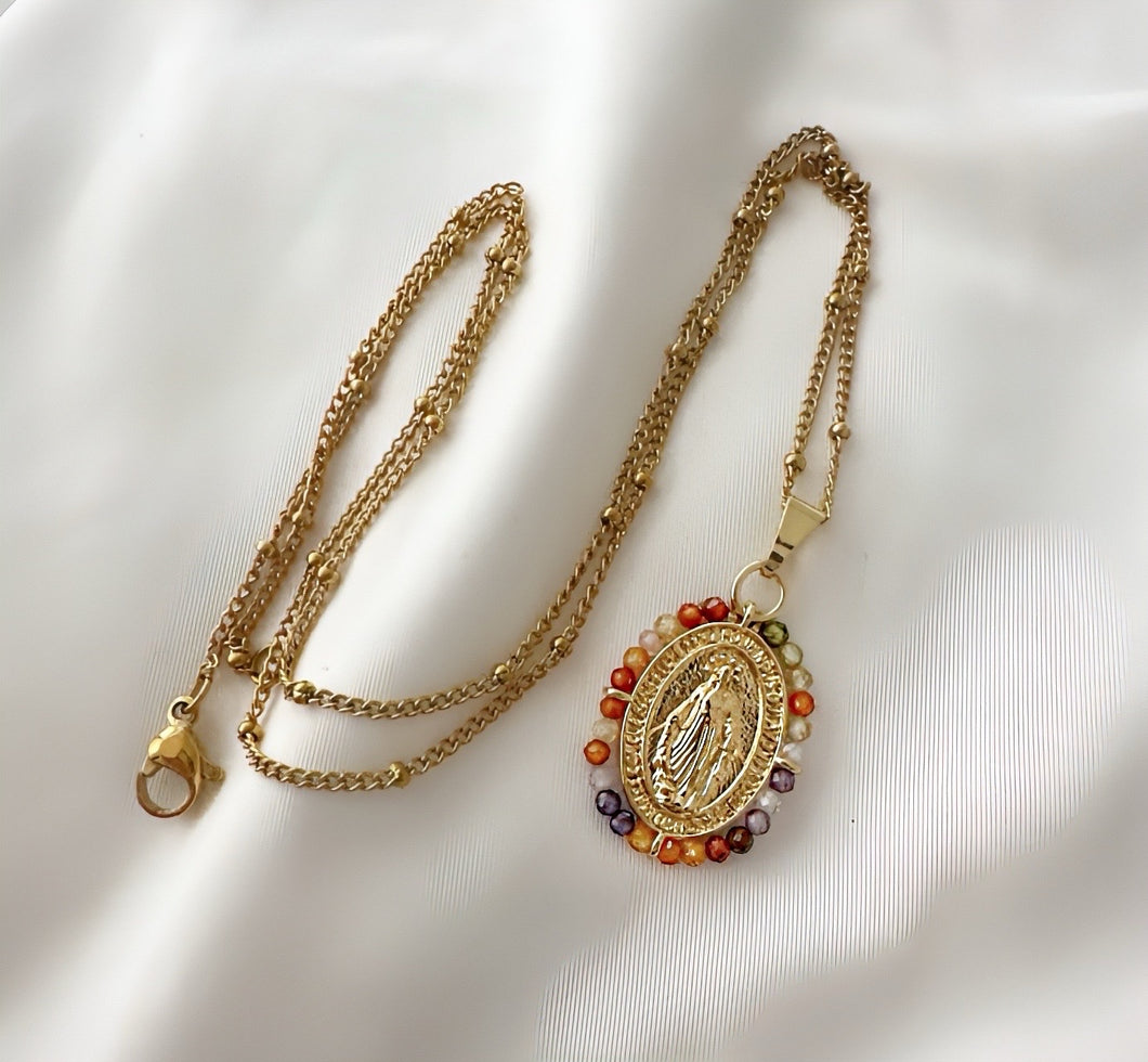 Virgin Mary Necklace 14k Gold-Plated & Crystal Accents