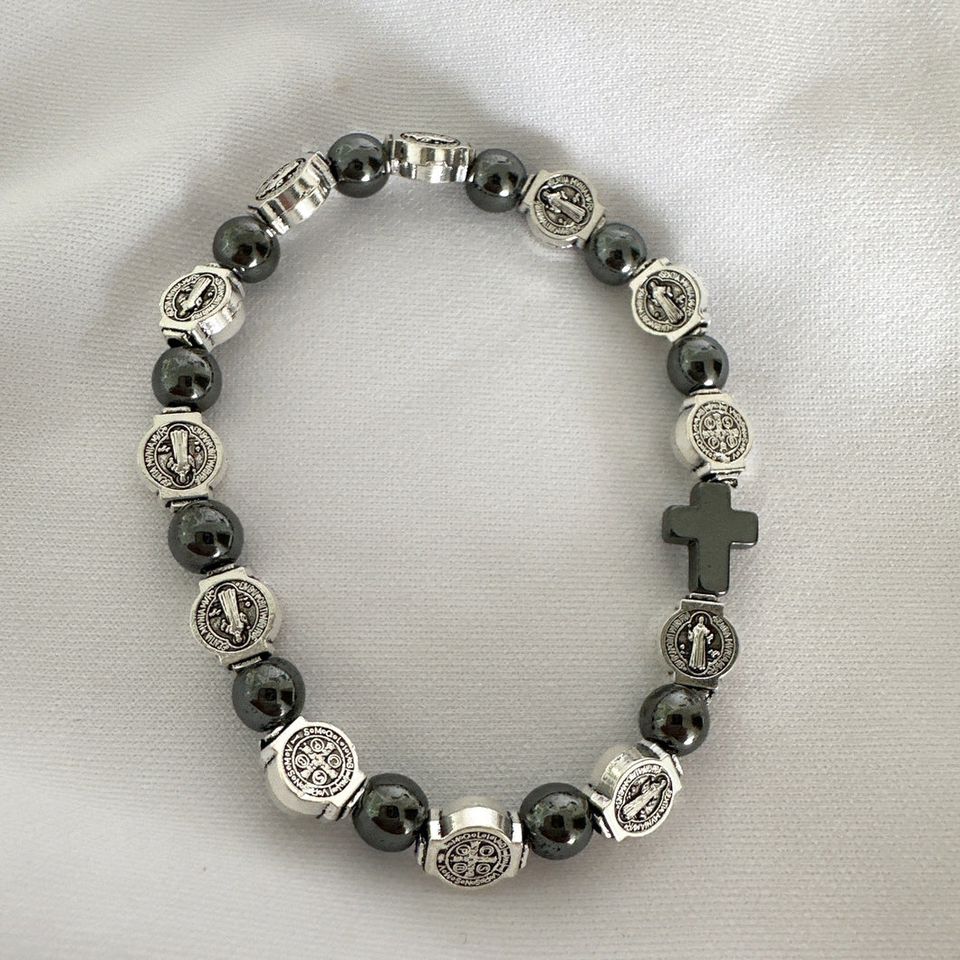 Onyx Bracelet with Saint Benedict Charms