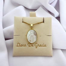 Load image into Gallery viewer, Virgin Mary Mother of Pearl Medal Necklace 14k Gold
