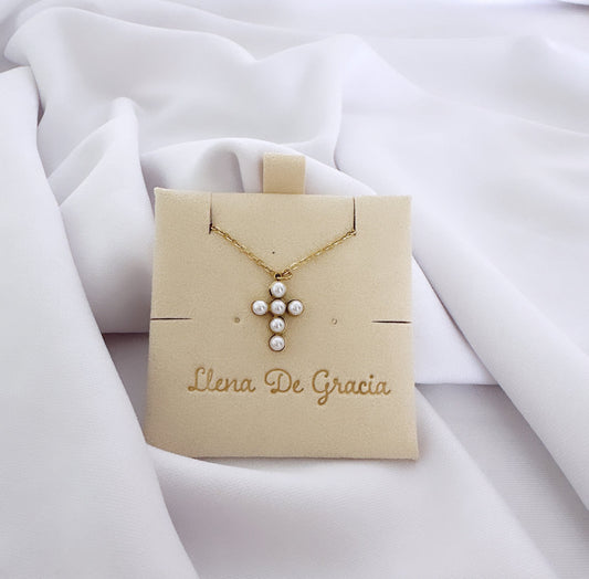 Pearl Cross Necklace 14k Gold