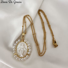 Load image into Gallery viewer, Virgin Mary Necklace – Mother-of-Pearl 14K Gold-Plated with Pearls
