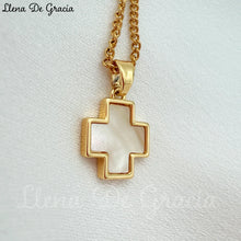 Load image into Gallery viewer, Mini Pearl Cross Pendant – 14K Gold-Plated Bezel

