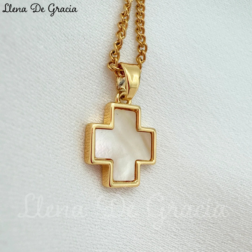 Mini Pearl Cross Pendant – 14K Gold-Plated Bezel