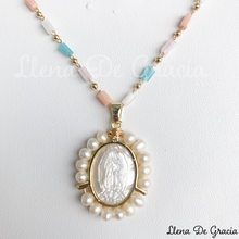 Load image into Gallery viewer, Our Lady of Guadalupe Necklace – Mother-of-Pearl &amp; Gold-Plated with Pearls

