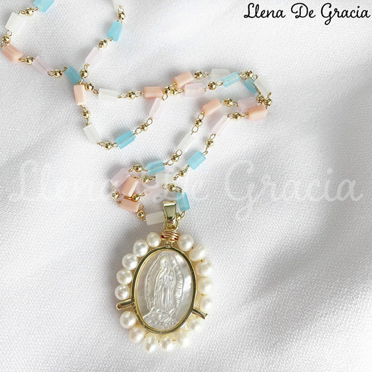 Our Lady of Guadalupe Necklace – Mother-of-Pearl & Gold-Plated with Pearls