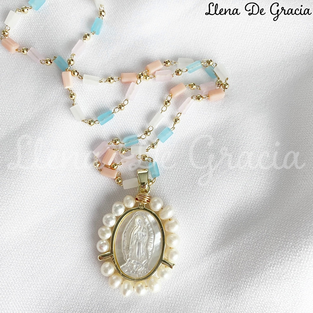 Our Lady of Guadalupe Necklace – Mother-of-Pearl & Gold-Plated with Pearls